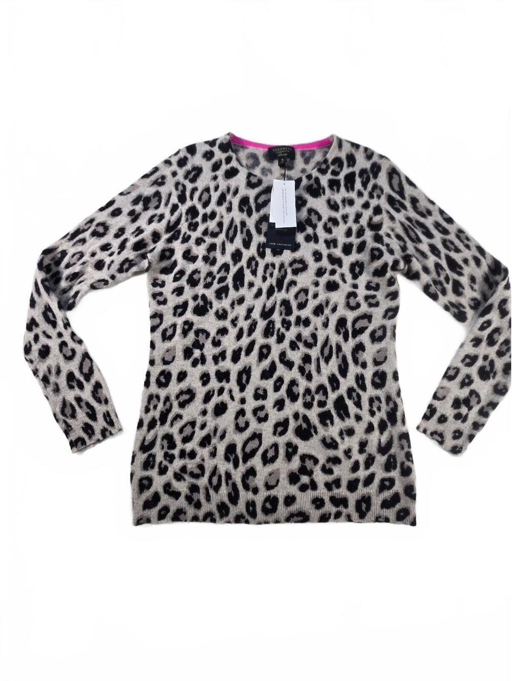 NWT Cashmere Charter Club Sz M Leopard Print Mob Wife Quiet Luxury Fall Office